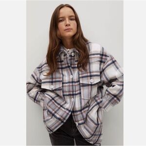 Mango MNG Oversized Plaid Overshirt Jacket Sz XS/S